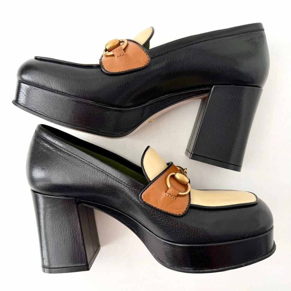 GUCCI | Horsebit Platform Loafer Pumps Houdan Block Heel Leather EU 36 - Picture 10 of 12